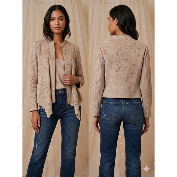 BCBGMaxAzria Jackets & Blazers - Bcbgmaxazria Bohemian Jacket Mocha Draped Full Zip Perforated Biker Fairy Size S